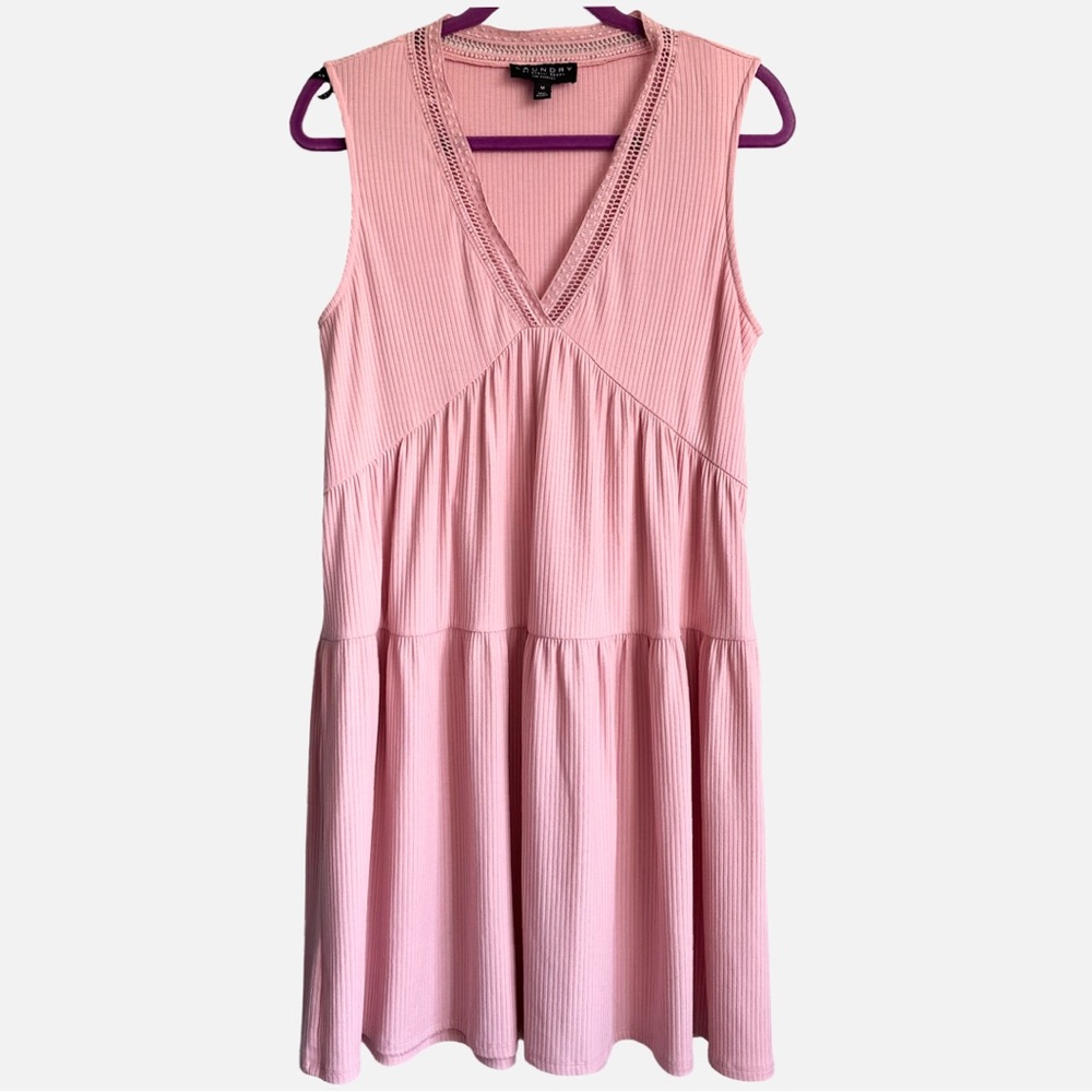 Laundry By Shelli Segal Women’s Pink Ribbed V-Neck‎ Babydoll Sundress Medium EUC